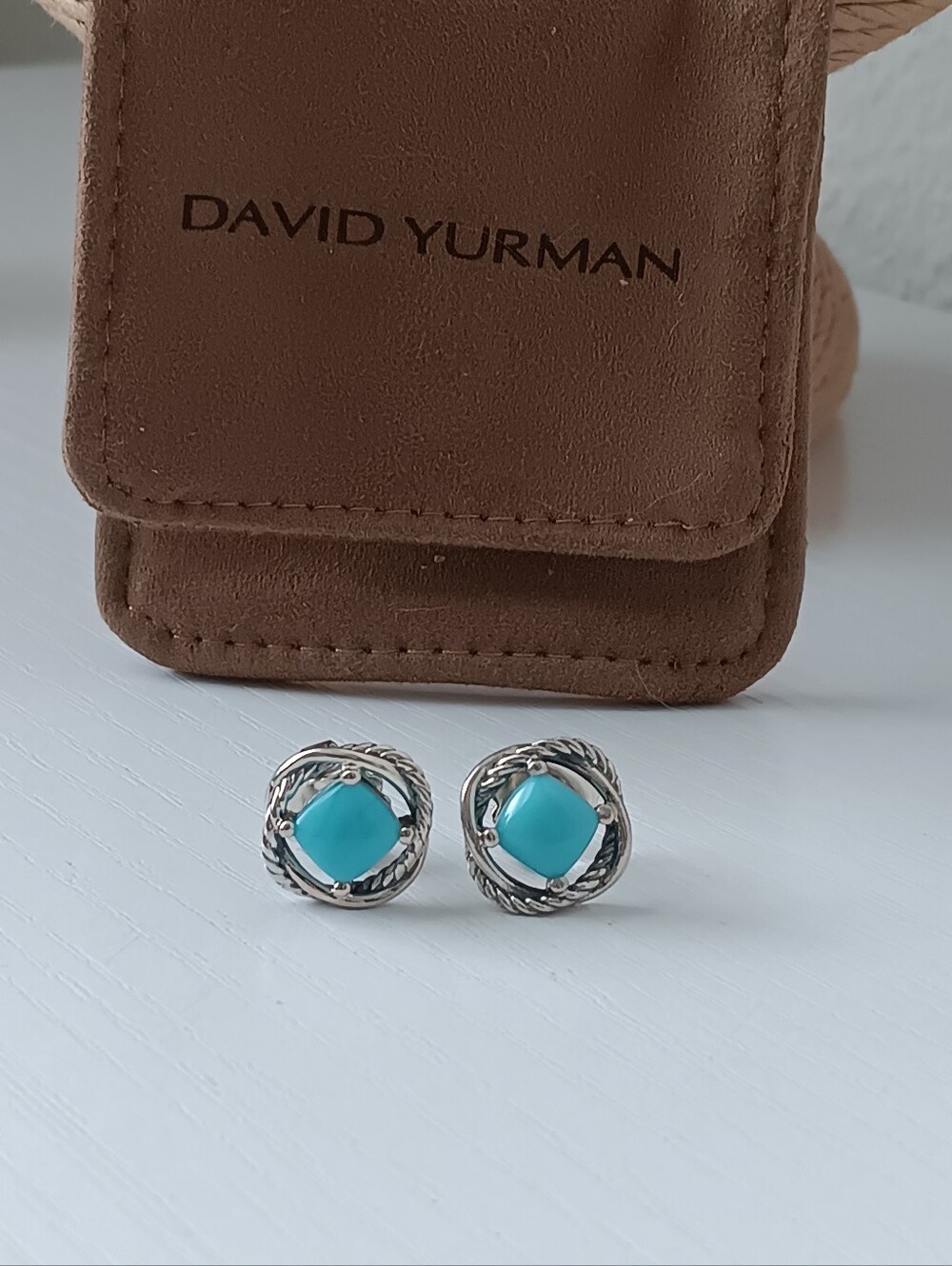 David Yurman Sterling Silver Turquoise Infinity Vintage Push Back Stud Earrings - Picture 2 of 5